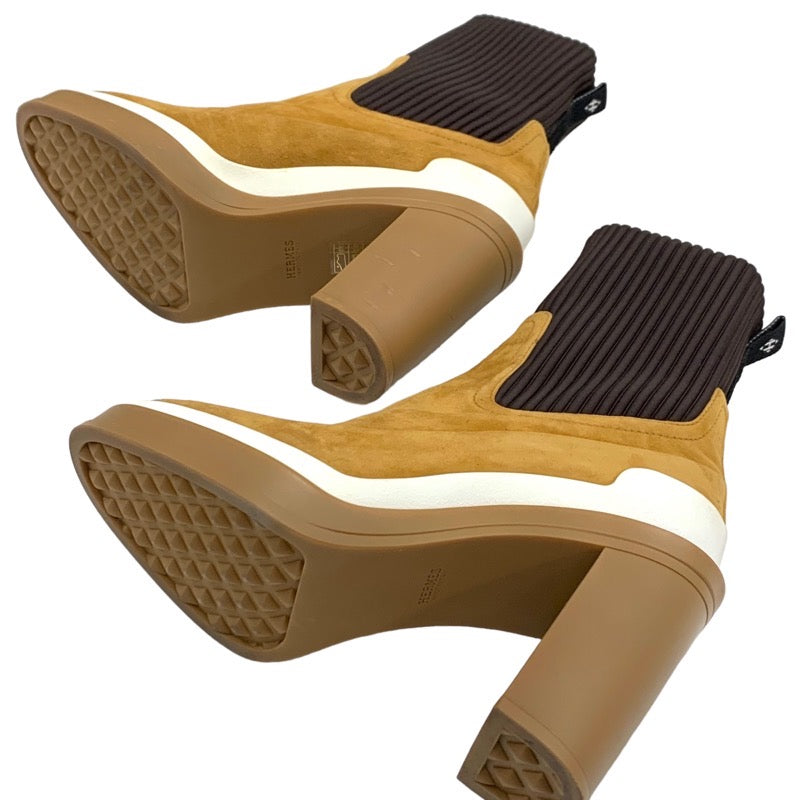 エルメス HERMES ブーツ ショートブーツ ソックスブーツ 靴 シューズ スエード ファブリック バイカラー キャメル ブラウン