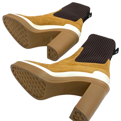 エルメス HERMES ブーツ ショートブーツ ソックスブーツ 靴 シューズ スエード ファブリック バイカラー キャメル ブラウン