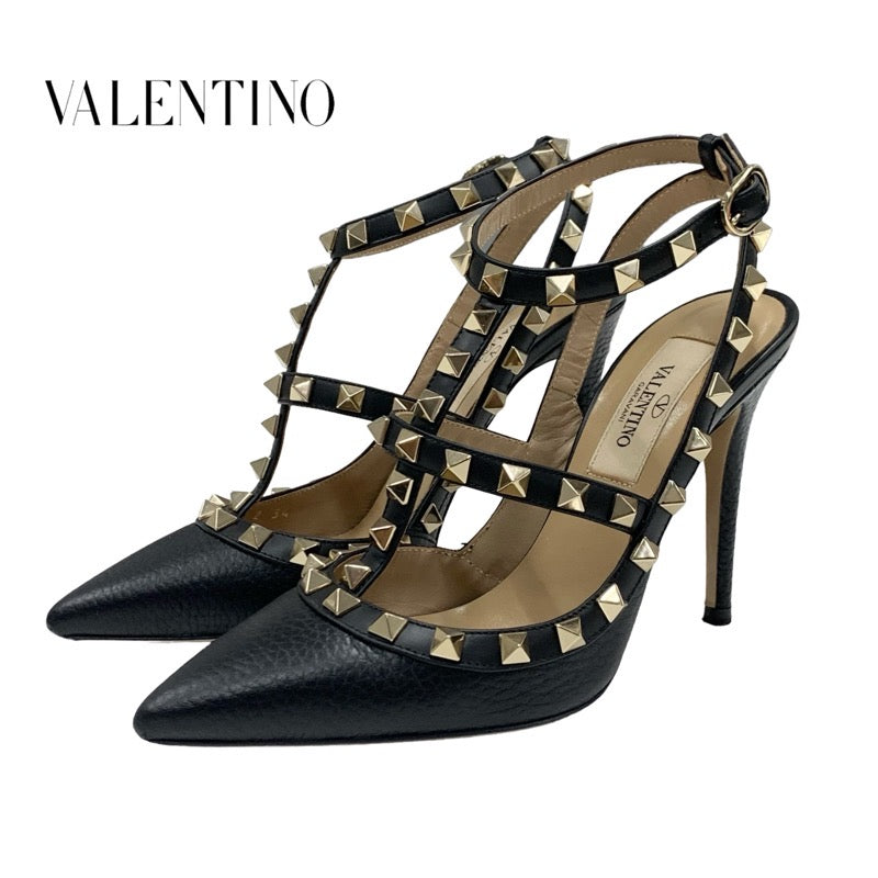 ヴァレンティノ VALENTINO パンプス 靴 シューズ レザー ブラック 黒 ゴールド サンダル ロックスタッズ