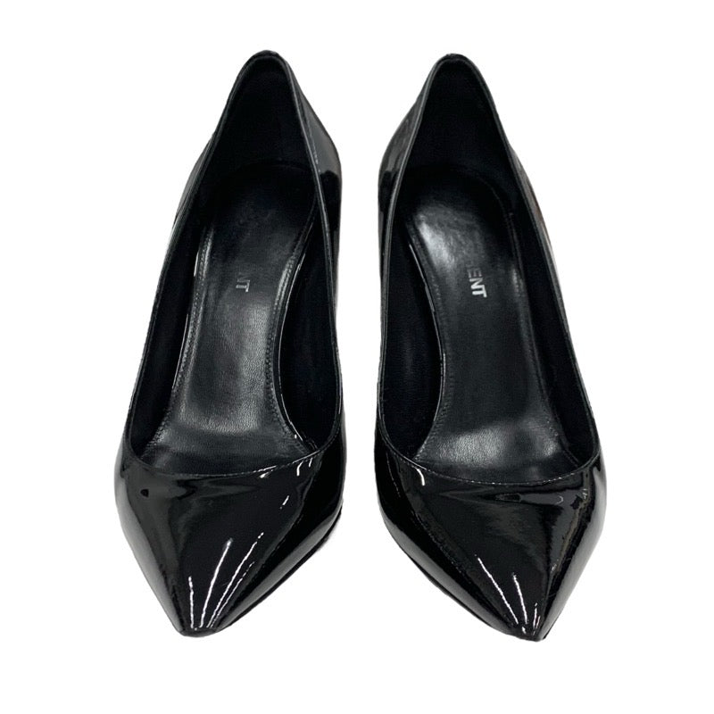 SAINT LAURENT Opium Pumps Shoes Patent Black Silver YSL Logo Heel