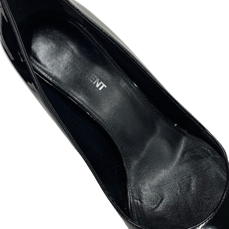 SAINT LAURENT Opium Pumps Shoes Patent Black Silver YSL Logo Heel