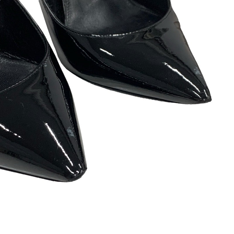 SAINT LAURENT Opium Pumps Shoes Patent Black Silver YSL Logo Heel