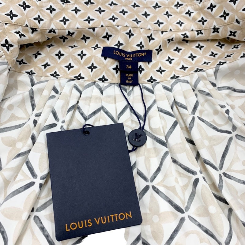 ルイヴィトン LOUIS VUITTON LV バイ・ザ・プール ブラウス シャツ コットン ベージュ 未使用 モノグラム ケープ クロップド丈 半袖