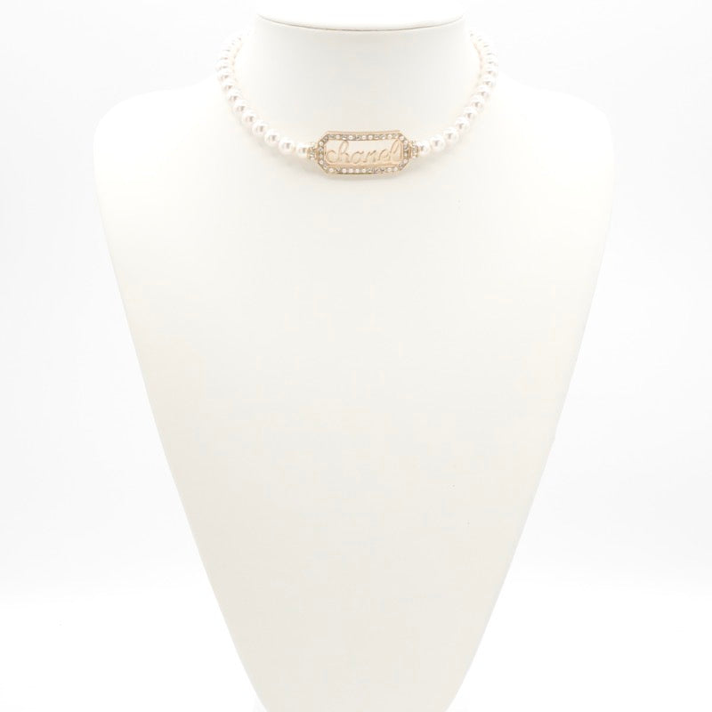 シャネル CHANEL ネックレス チョーカー ゴールド ココマーク ロゴ パール ラインストーン