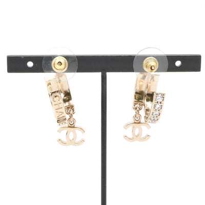 シャネル CHANEL ピアス ココマーク ロゴ フープ ラインストーン ゴールド