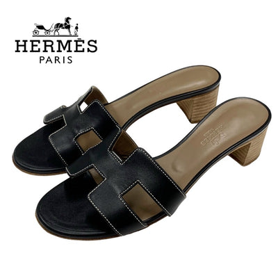 エルメス HERMES オアジス サンダル 靴 シューズ レザー ブラック 黒 ミュール