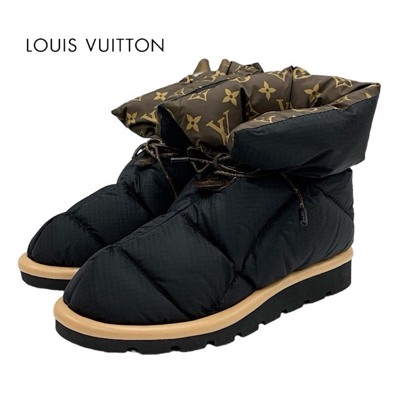 Louis Vuitton Pillow Line Monogram Boots Short Boots Shoes Nylon Black Brown Unused Ankle Boots