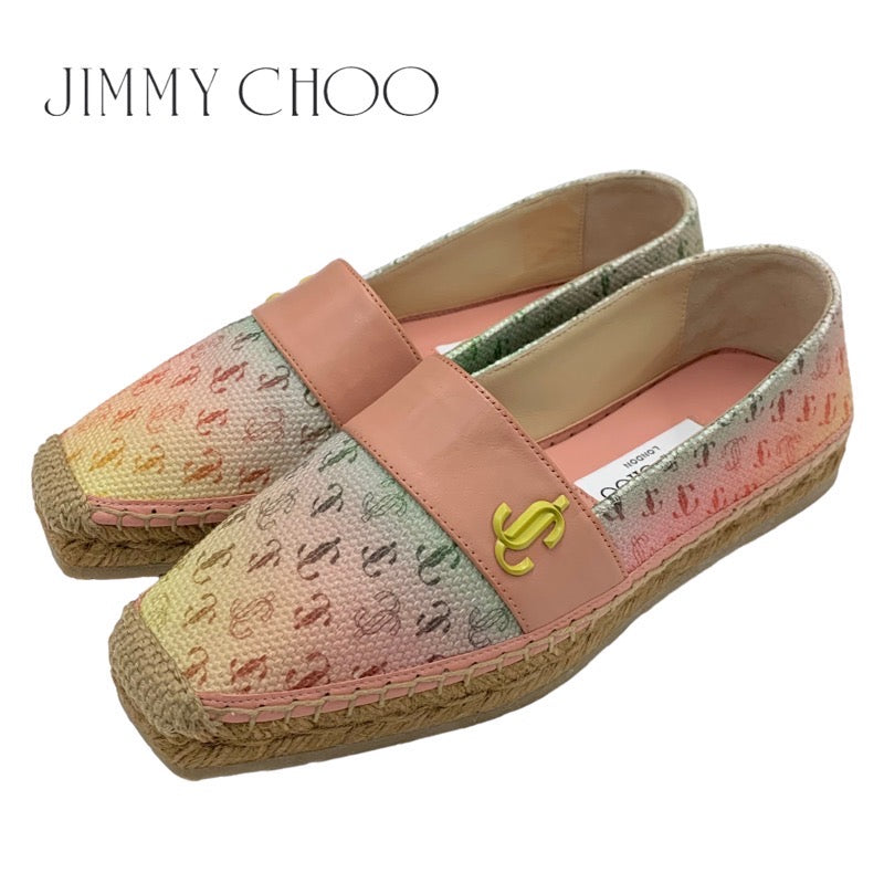 未使用 ジミーチュウ JIMMY CHOO DRU FLAT フラットシューズ 靴 シューズ エスパドリーユ ロゴ グラデーション キャンバス ピンク系