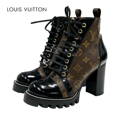 LOUIS VUITTON Star Trail Line Monogram Boots Short Boots Shoes Leather Brown Black Ankle Boots Lace-up