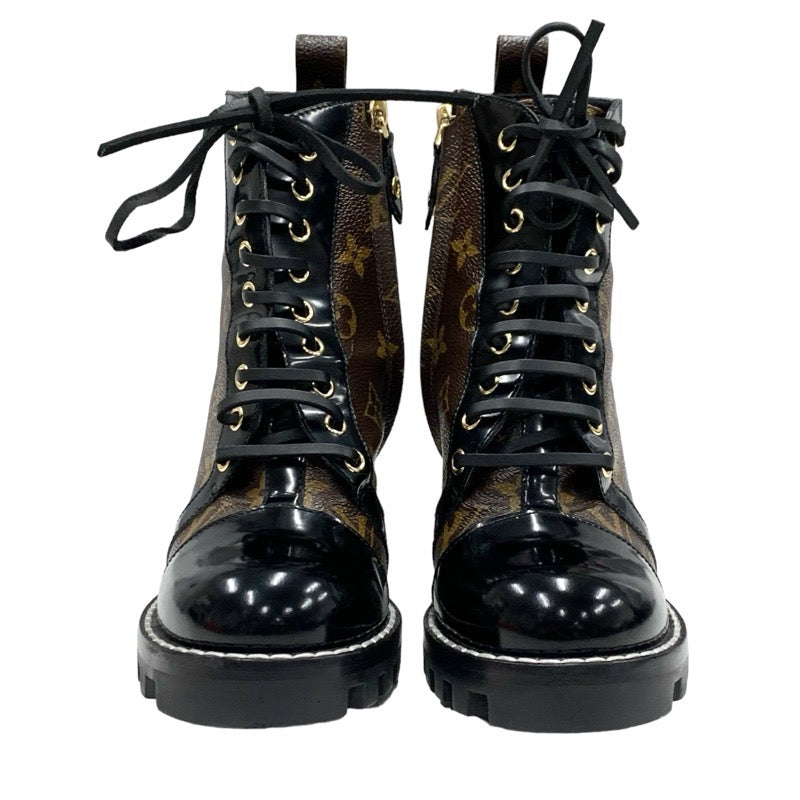 LOUIS VUITTON Star Trail Line Monogram Boots Short Boots Shoes Leather Brown Black Ankle Boots Lace-up