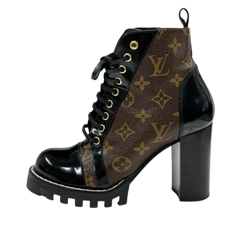 LOUIS VUITTON Star Trail Line Monogram Boots Short Boots Shoes Leather Brown Black Ankle Boots Lace-up