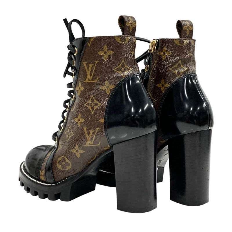 LOUIS VUITTON Star Trail Line Monogram Boots Short Boots Shoes Leather Brown Black Ankle Boots Lace-up