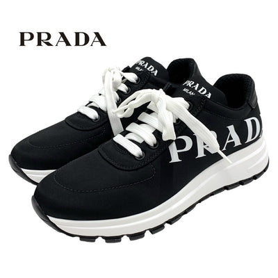 未使用 プラダ PRADA スニーカー 靴 シューズ ロゴ ナイロン ブラック ホワイト