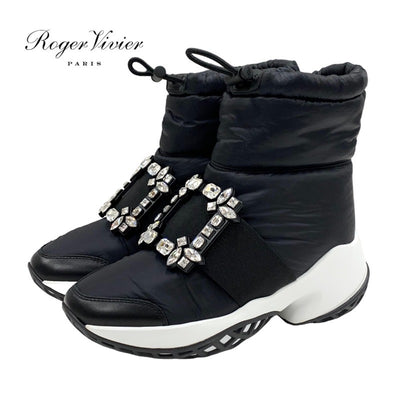 ロジェヴィヴィエ Roger Vivier ブーツ ショートブーツ 靴 シューズ ナイロン ブラック 黒 未使用 ストラスバックル ビジュー