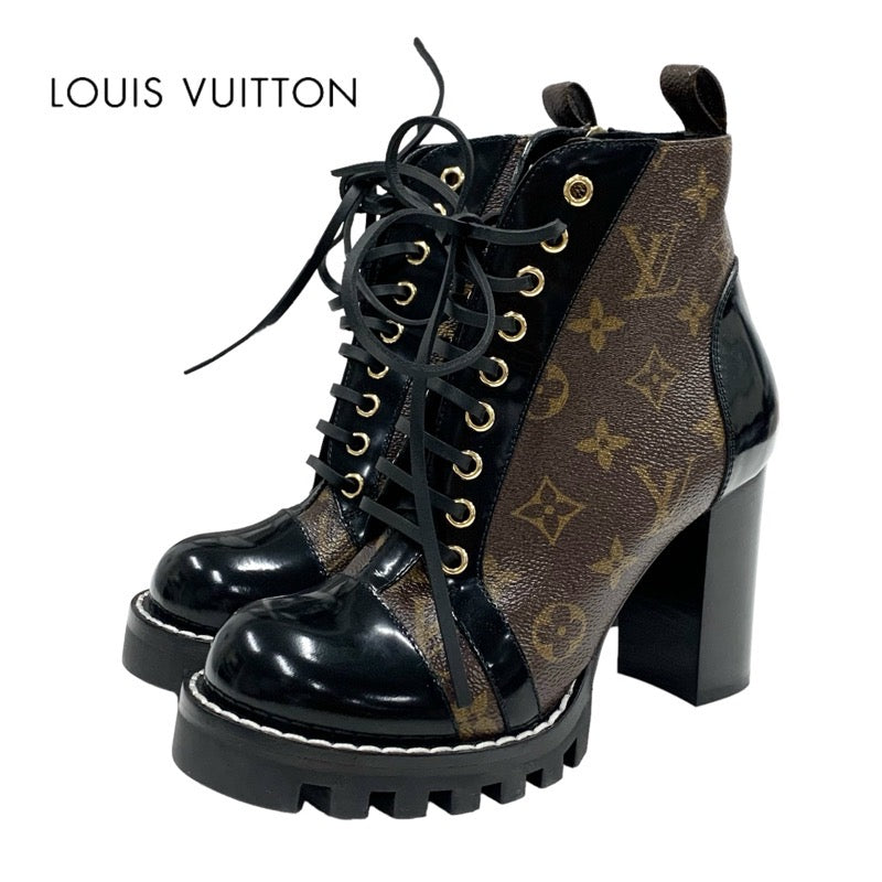 LOUIS VUITTON Star Trail Line Monogram Boots Short Boots Shoes Leather Brown Black Ankle Boots Lace-up