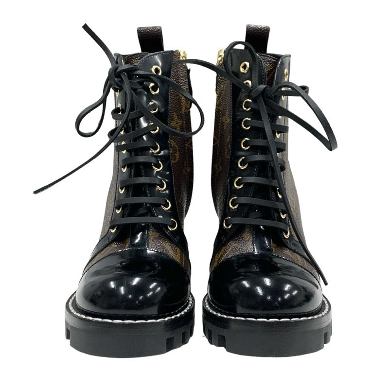 LOUIS VUITTON Star Trail Line Monogram Boots Short Boots Shoes Leather Brown Black Ankle Boots Lace-up