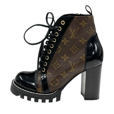 LOUIS VUITTON Star Trail Line Monogram Boots Short Boots Shoes Leather Brown Black Ankle Boots Lace-up