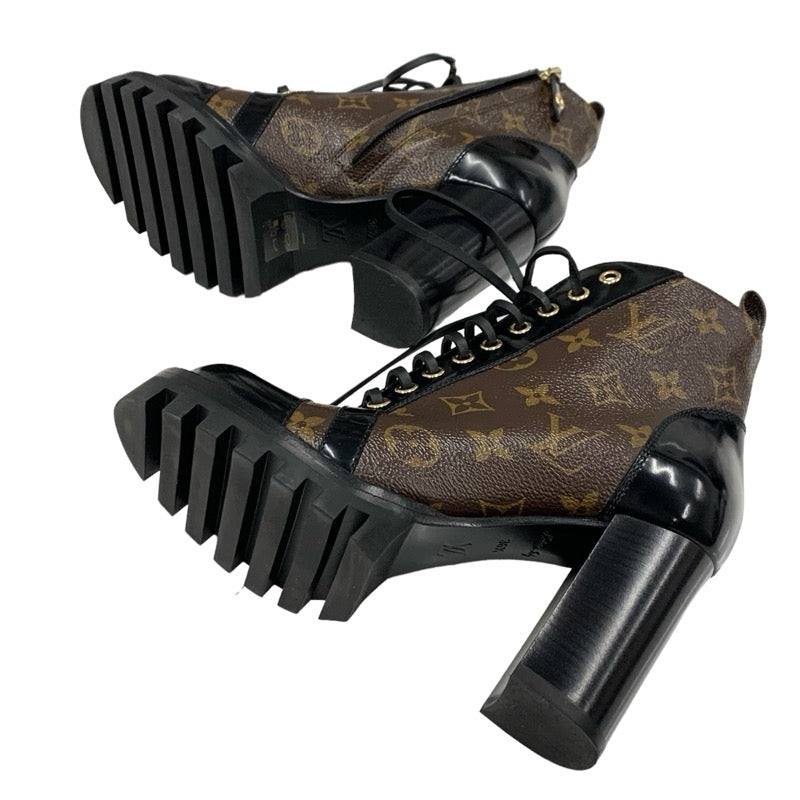 LOUIS VUITTON Star Trail Line Monogram Boots Short Boots Shoes Leather Brown Black Ankle Boots Lace-up