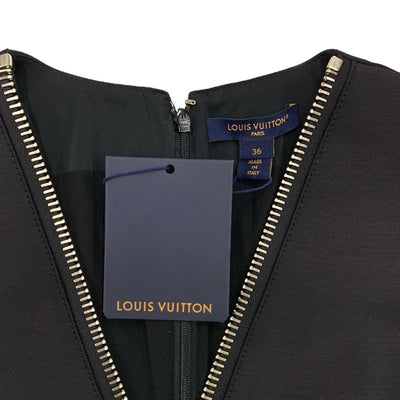 未使用 ルイヴィトン LOUIS VUITTON ジッパーネックラインドレス ワンピース ロゴ ノースリーブ ブラック