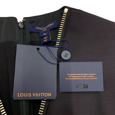 未使用 ルイヴィトン LOUIS VUITTON ジッパーネックラインドレス ワンピース ロゴ ノースリーブ ブラック