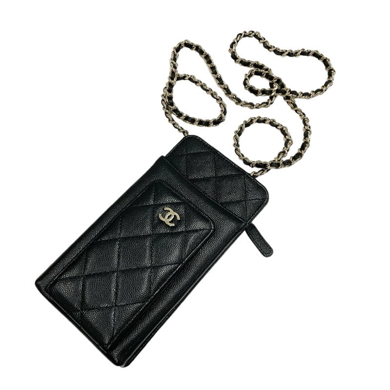 シャネル CHANEL 携帯・スマホアクセサリー キャビアスキン ブラック ゴールド スマホケース iPhoneケース ココマーク マトラッセ チェーン