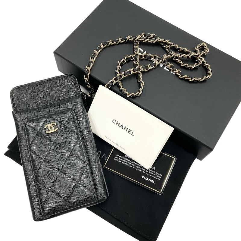 シャネル CHANEL 携帯・スマホアクセサリー キャビアスキン ブラック ゴールド スマホケース iPhoneケース ココマーク マトラッセ チェーン