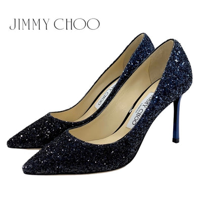 ジミーチュウ JIMMY CHOO パンプス 靴 シューズ グリッター ブラック ブルー グラデーション メタルヒール パーティーシューズ