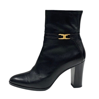 CELINE boots, short boots, shoes, leather, black, gold, triomphe