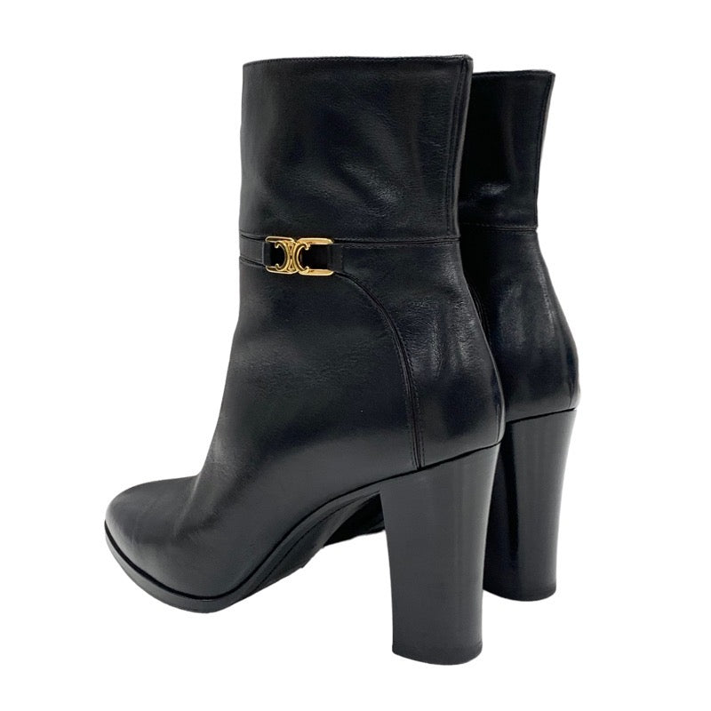 CELINE boots, short boots, shoes, leather, black, gold, triomphe