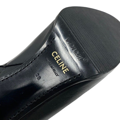 CELINE boots, short boots, shoes, leather, black, gold, triomphe