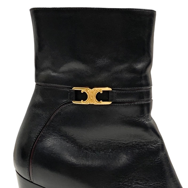 CELINE boots, short boots, shoes, leather, black, gold, triomphe