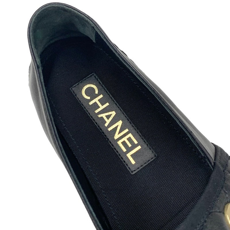 シャネル CHANEL フラットシューズ 靴 シューズ レザー ブラック 黒 ゴールド ココマーク ロゴ エスパドリーユ