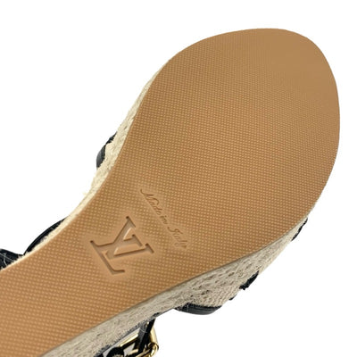 ルイヴィトン LOUIS VUITTON スターボードライン モノグラム サンダル 靴 シューズ レザー ファブリック ブラック ベージュ 未使用 エスパドリーユ ウェッジソール 刺繍