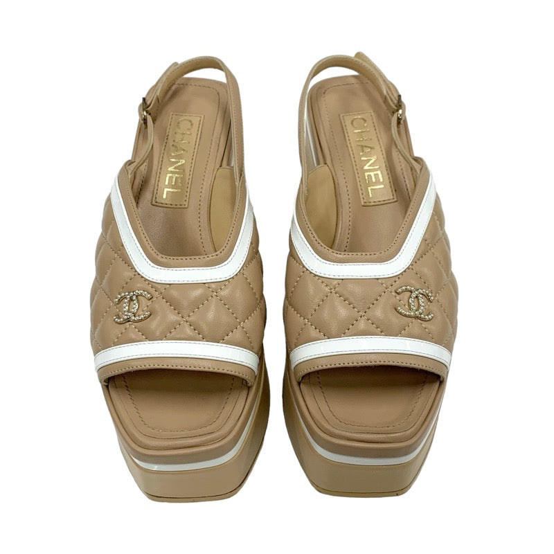 シャネル CHANEL サンダル 靴 シューズ レザー ベージュ ホワイト ココ
