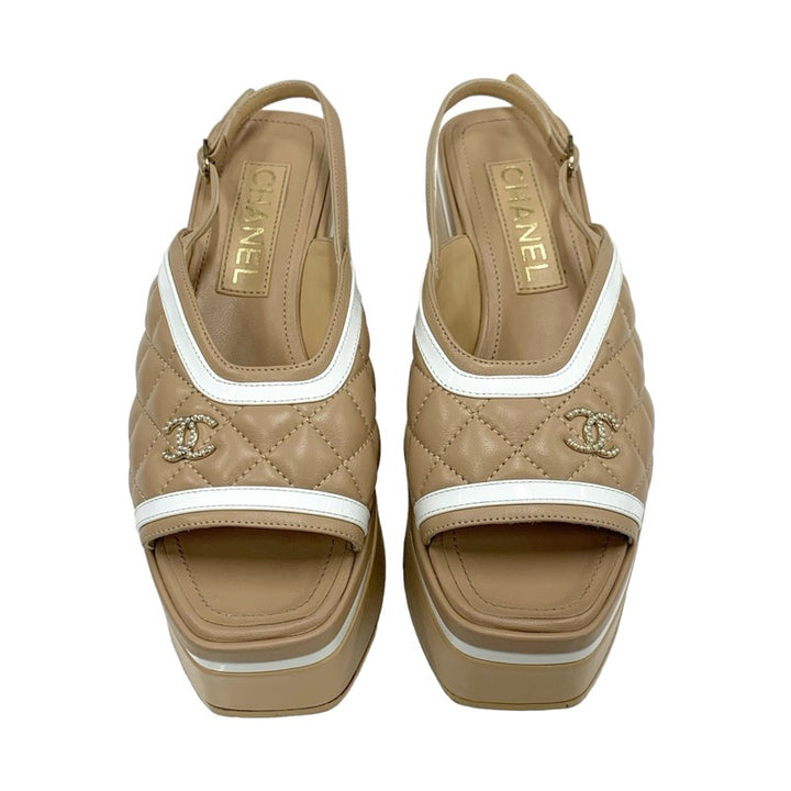 シャネル CHANEL サンダル 靴 シューズ レザー ベージュ ホワイト ココ