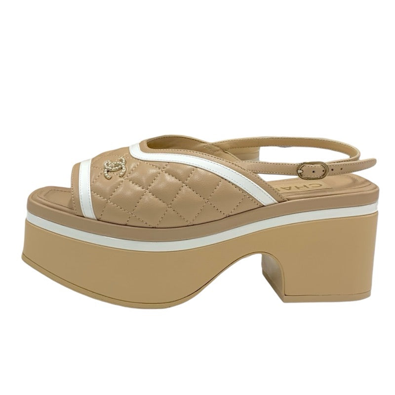 シャネル CHANEL サンダル 靴 シューズ レザー ベージュ ホワイト ココ