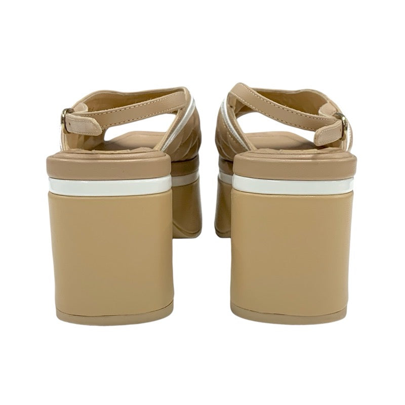 シャネル CHANEL サンダル 靴 シューズ レザー ベージュ ホワイト ココ