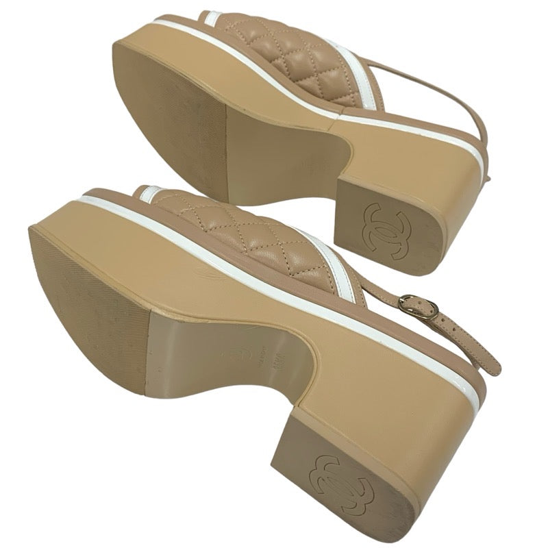 シャネル CHANEL サンダル 靴 シューズ レザー ベージュ ホワイト ココ