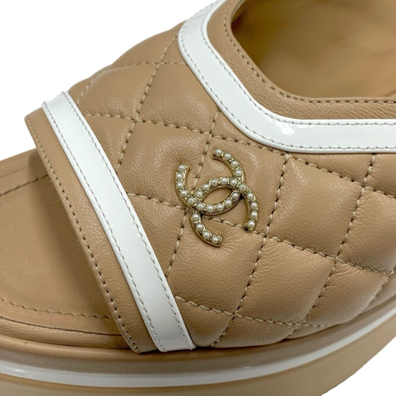 シャネル CHANEL サンダル 靴 シューズ レザー ベージュ ホワイト ココ