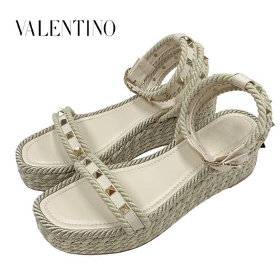 ヴァレンティノ VALENTINO サンダル 靴 シューズ レザー ベージュ ゴールド ロックスタッズ ウェッジソール プラットフォーム