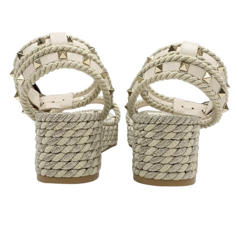 ヴァレンティノ VALENTINO サンダル 靴 シューズ レザー ベージュ ゴールド ロックスタッズ ウェッジソール プラットフォーム