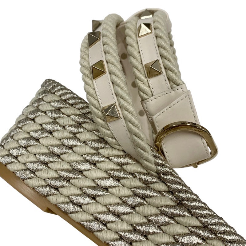 ヴァレンティノ VALENTINO サンダル 靴 シューズ レザー ベージュ ゴールド ロックスタッズ ウェッジソール プラットフォーム