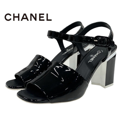 Chanel CHANEL sandals shoes patent black white coco mark