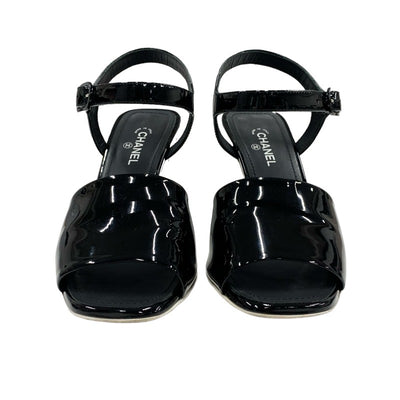 Chanel CHANEL sandals shoes patent black white coco mark