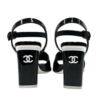 Chanel CHANEL sandals shoes patent black white coco mark