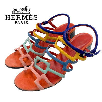 エルメス HERMES サンダル 靴 シューズ スエード マルチカラー スクエア