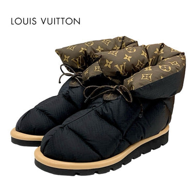 ルイヴィトン LOUIS VUITTON ピローライン ブーツ ショートブーツ 靴 シューズ ナイロン ブラック ブラウン 黒 アンクルブーツ