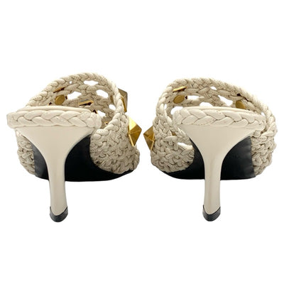 ヴァレンティノ VALENTINO サンダル 靴 シューズ レザー アイボリー ゴールド ミュール ローマンスタッズ 編み込み