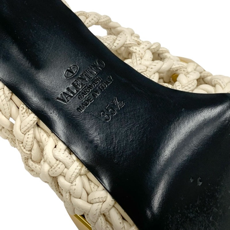 ヴァレンティノ VALENTINO サンダル 靴 シューズ レザー アイボリー ゴールド ミュール ローマンスタッズ 編み込み