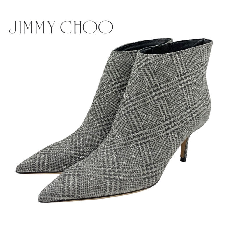 ジミーチュウ JIMMY CHOO ブーツ ショートブーツ 靴 シューズ レザー シルバー グレー グリッター チェック